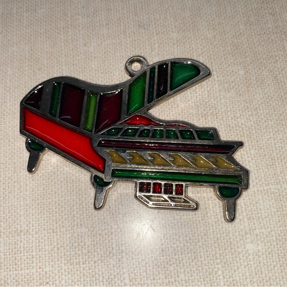 Vintage‎ Stained Glass Piano Pendant Suncatcher Window  Christmas Ornament - Picture 7 of 8